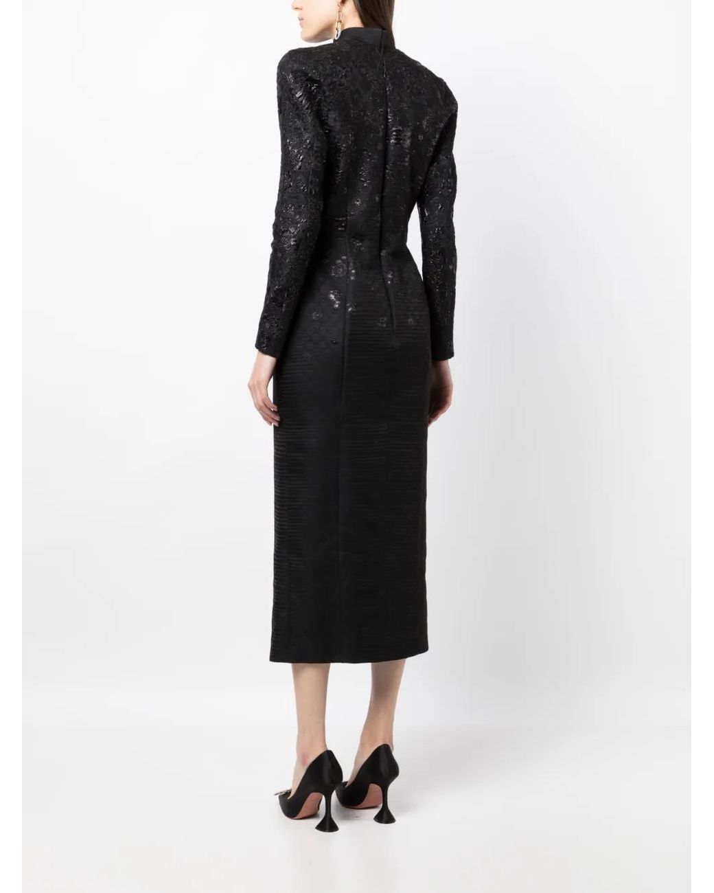 Saiid Kobeisy Black Brocade-Effect Long-Sleeve Dress