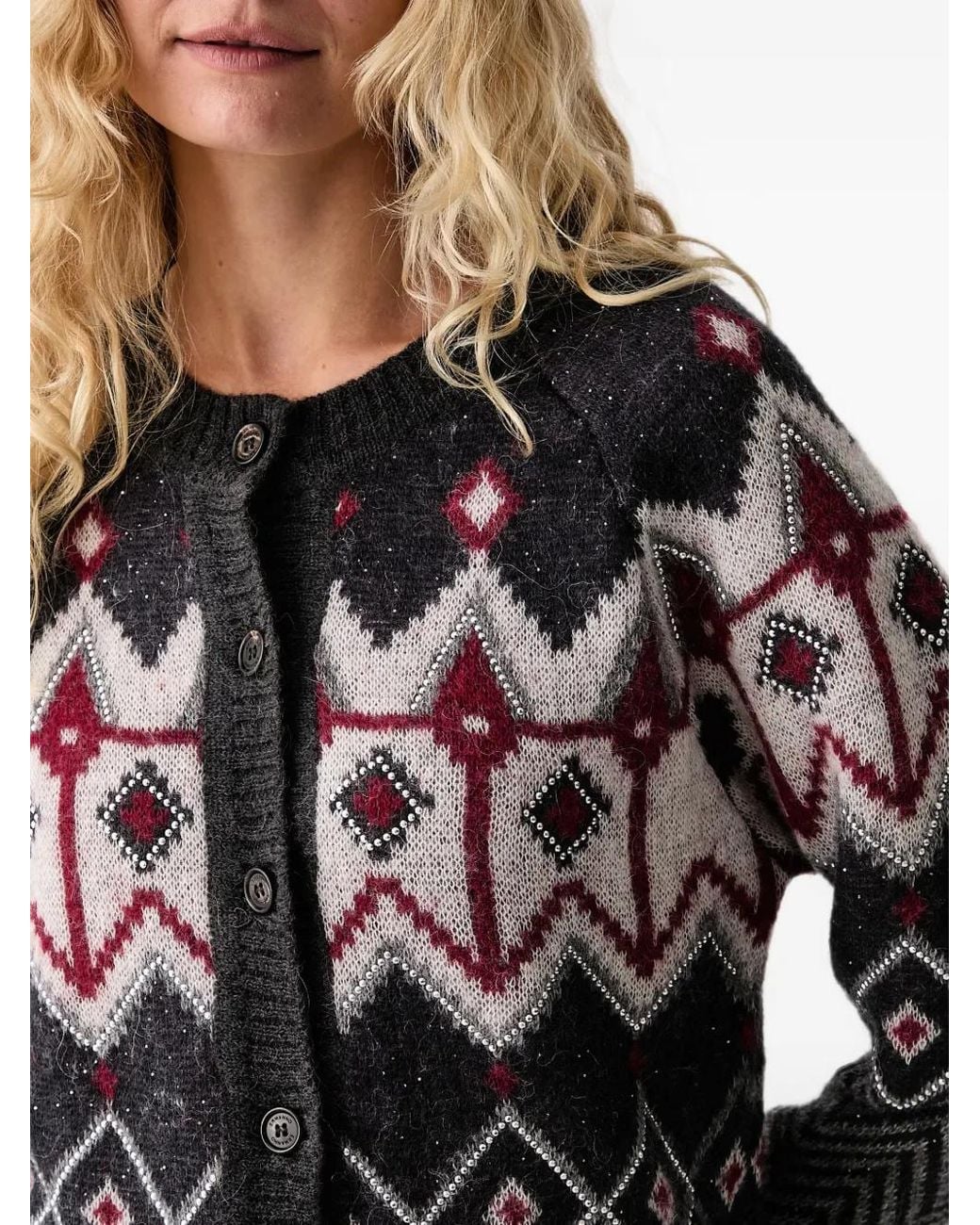 ERMANNO FIRENZE Black Embellished Fair Isle Cardigan
