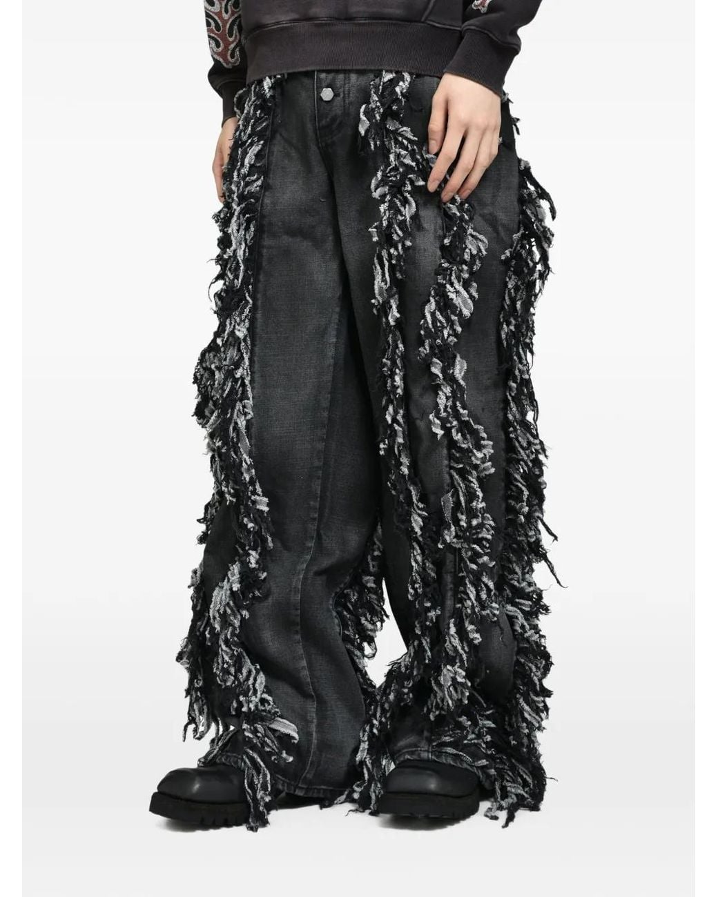 THUG CLUB Black Angels Fringe-Trimmed Jeans for men