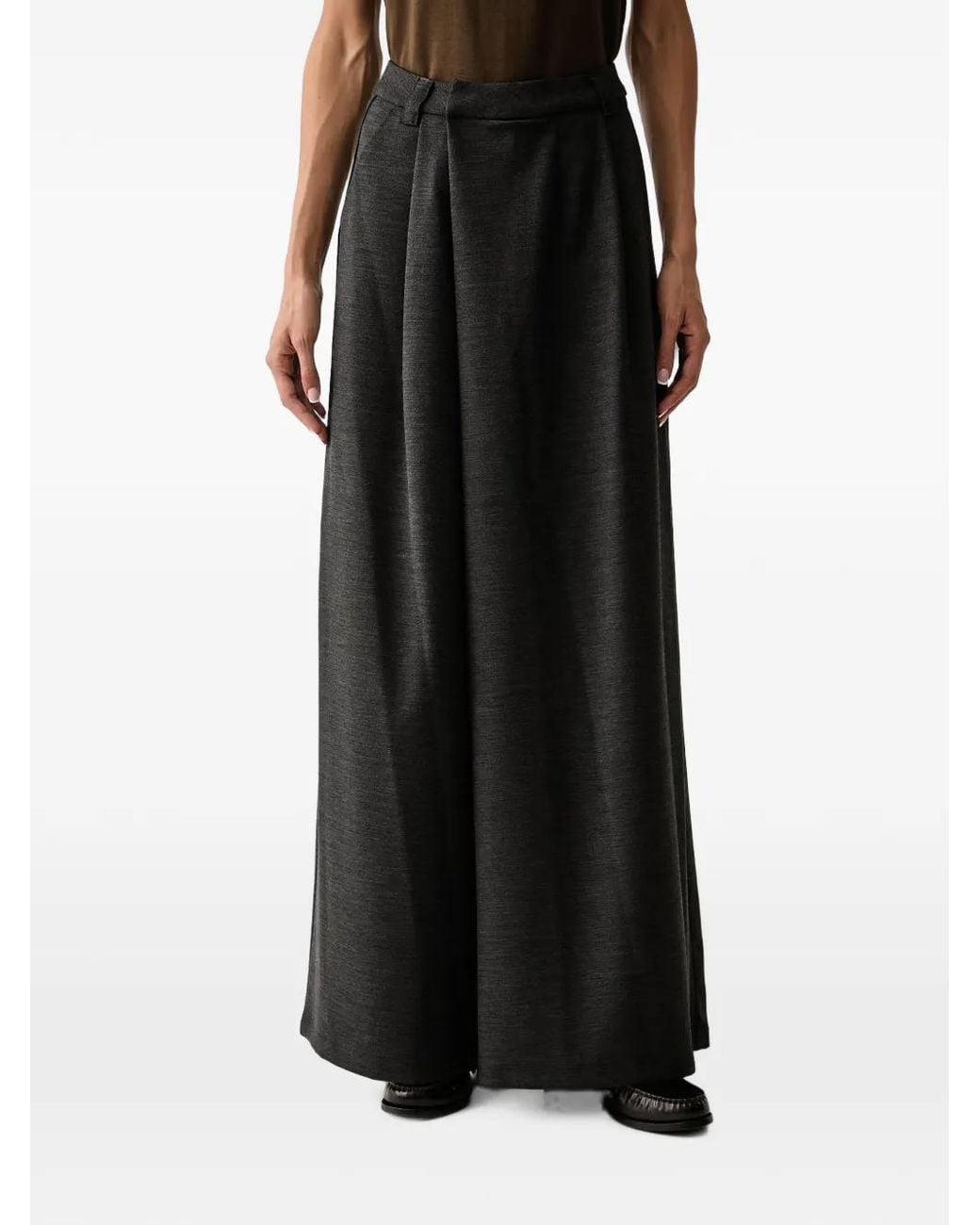 ELEH Black Pleated Wide-Leg Trousers