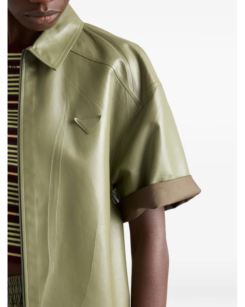 Prada Green Nappa Leather Zipper Shirt