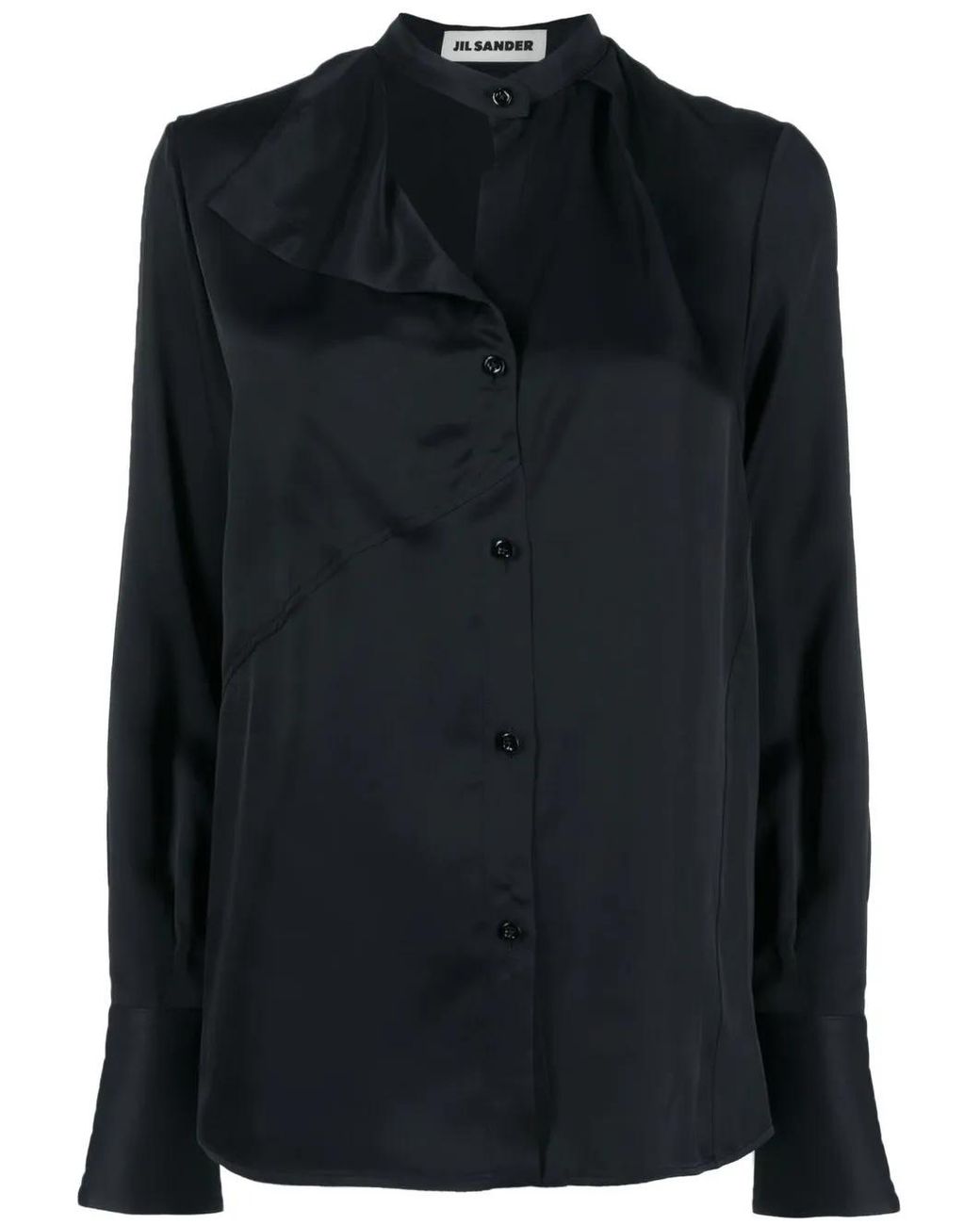 Jil Sander Black Button-Front Satin Shirt