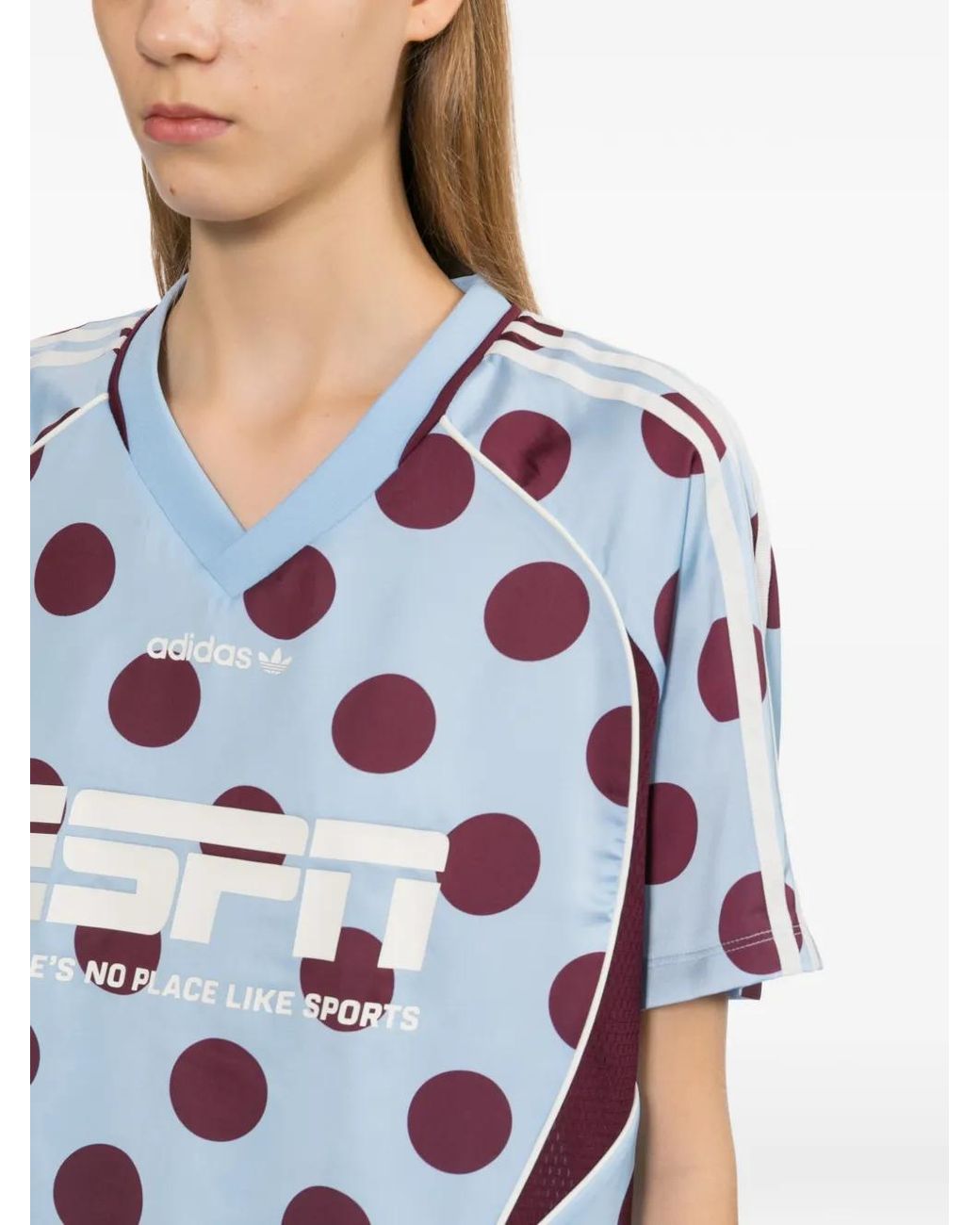 Adidas Blue Polka-Dot V-Neck T-Shirt