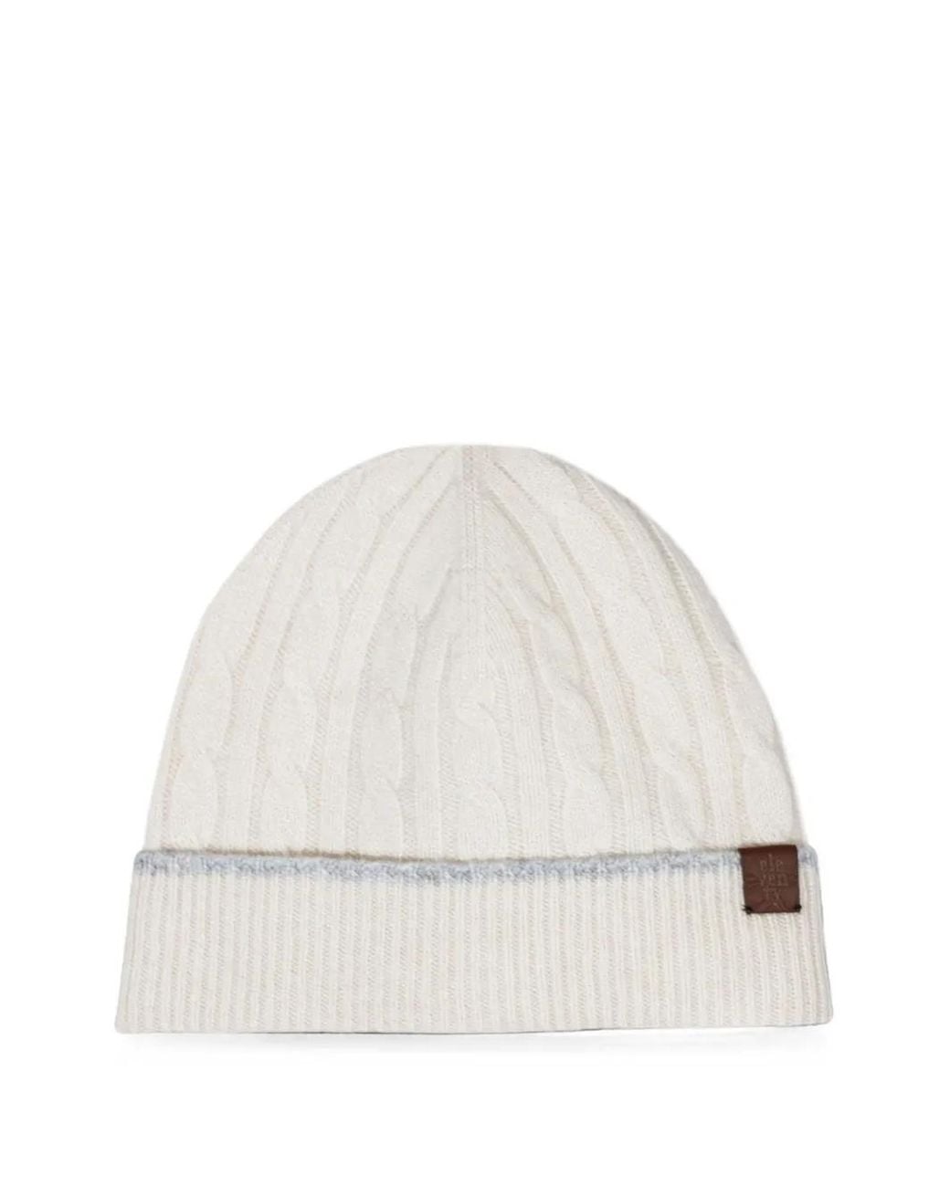 Eleventy White Cable-Knit Cashmere Beanie Hat for men