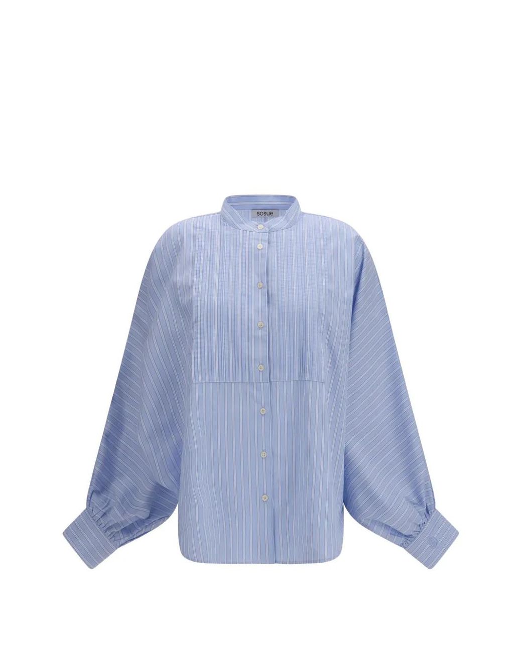 SOSUE Blue Antonia Stripe-Print Pleated Shirt