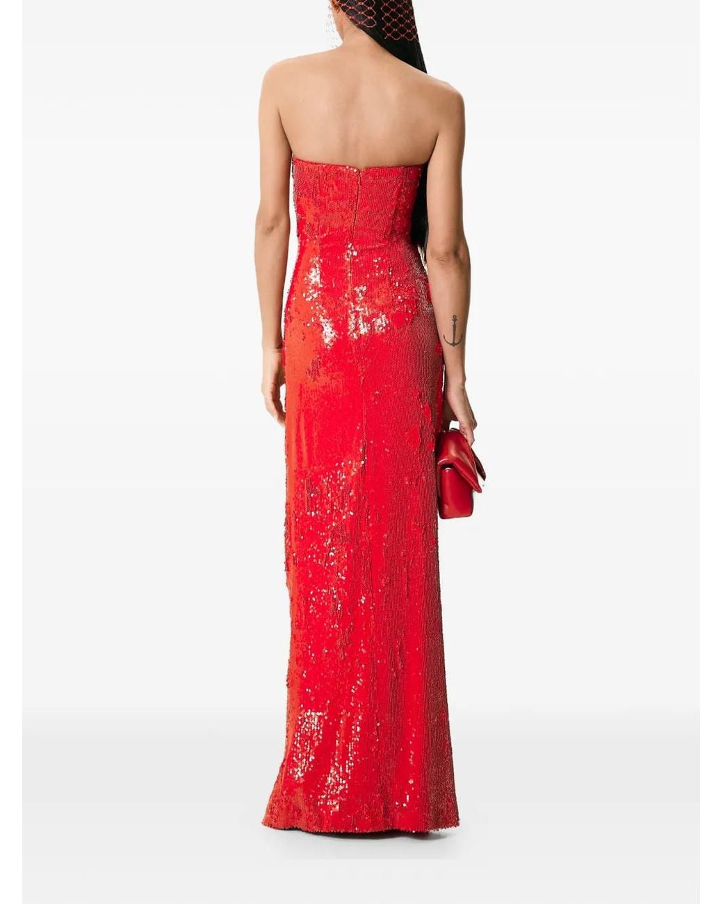 V:PM ATELIER Red Edie Sequinned Strapless Maxi Dress