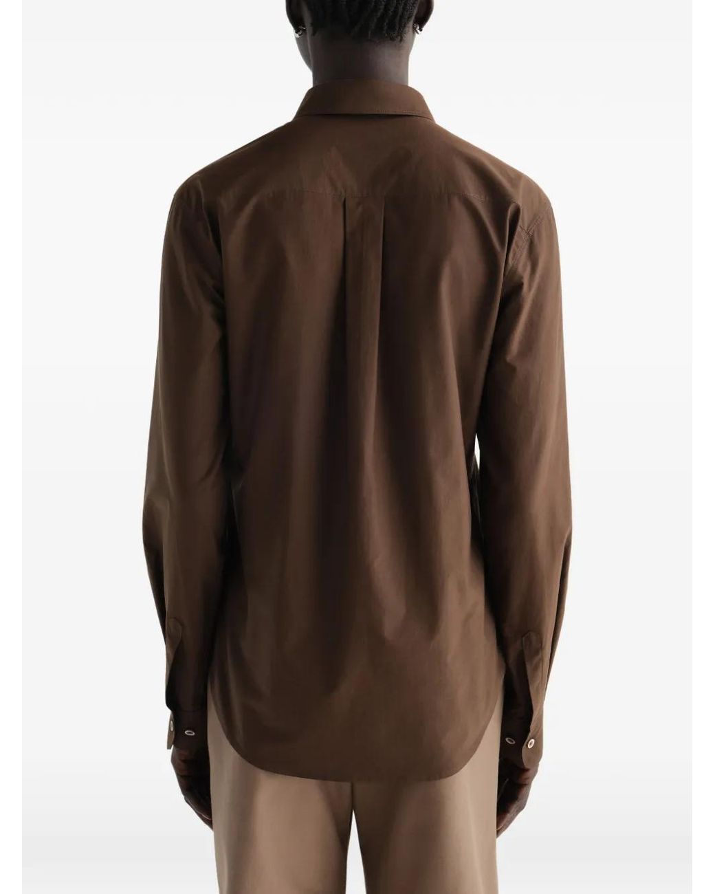 Lemaire Brown Chemise À Col Pointu En Soie De Coton Délavé