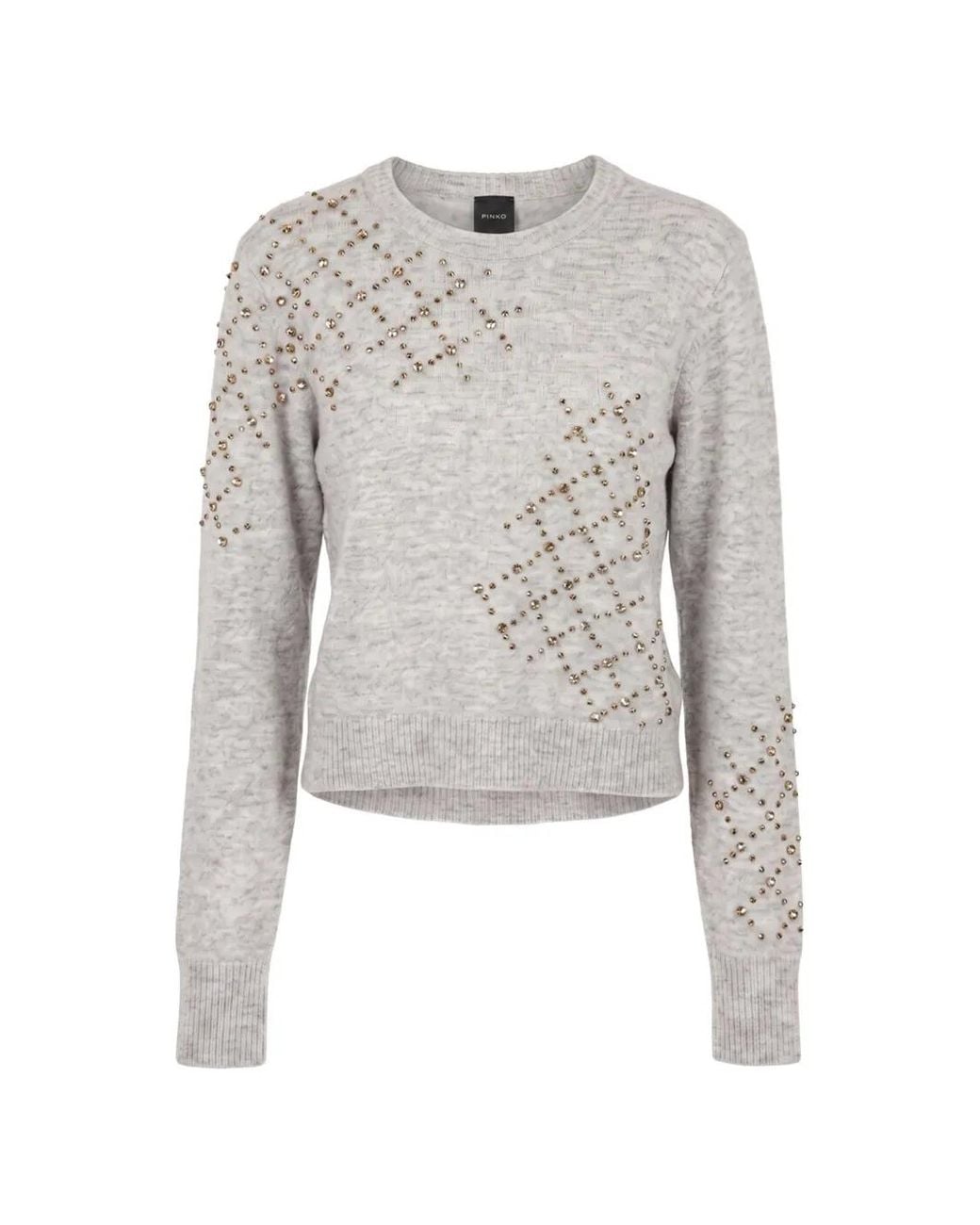 Pinko White Crystal-Embellished Wool Sweater