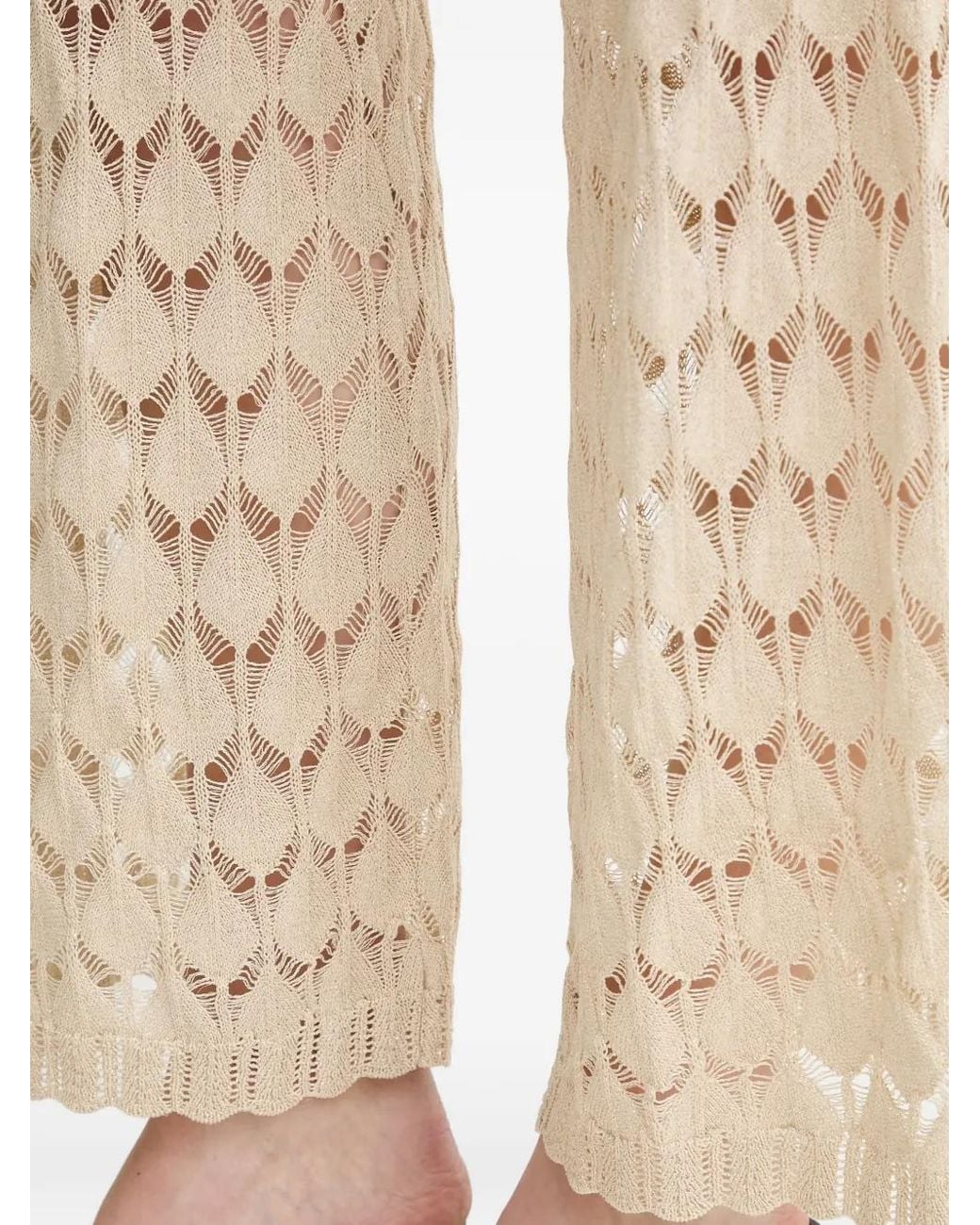Twinset Natural Open-Knit Wide-Leg Trousers