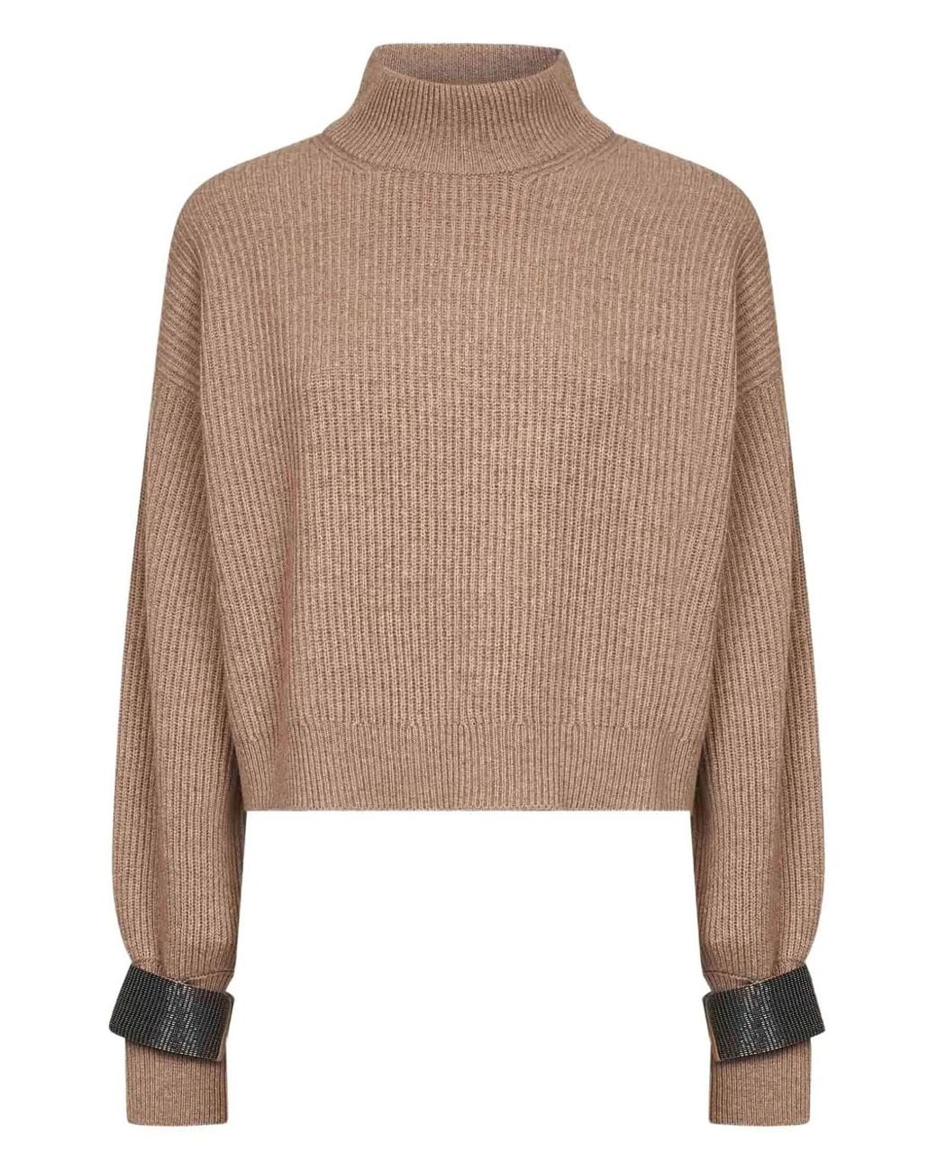 Brunello Cucinelli Natural Cashmere Turtle-Neck Sweater