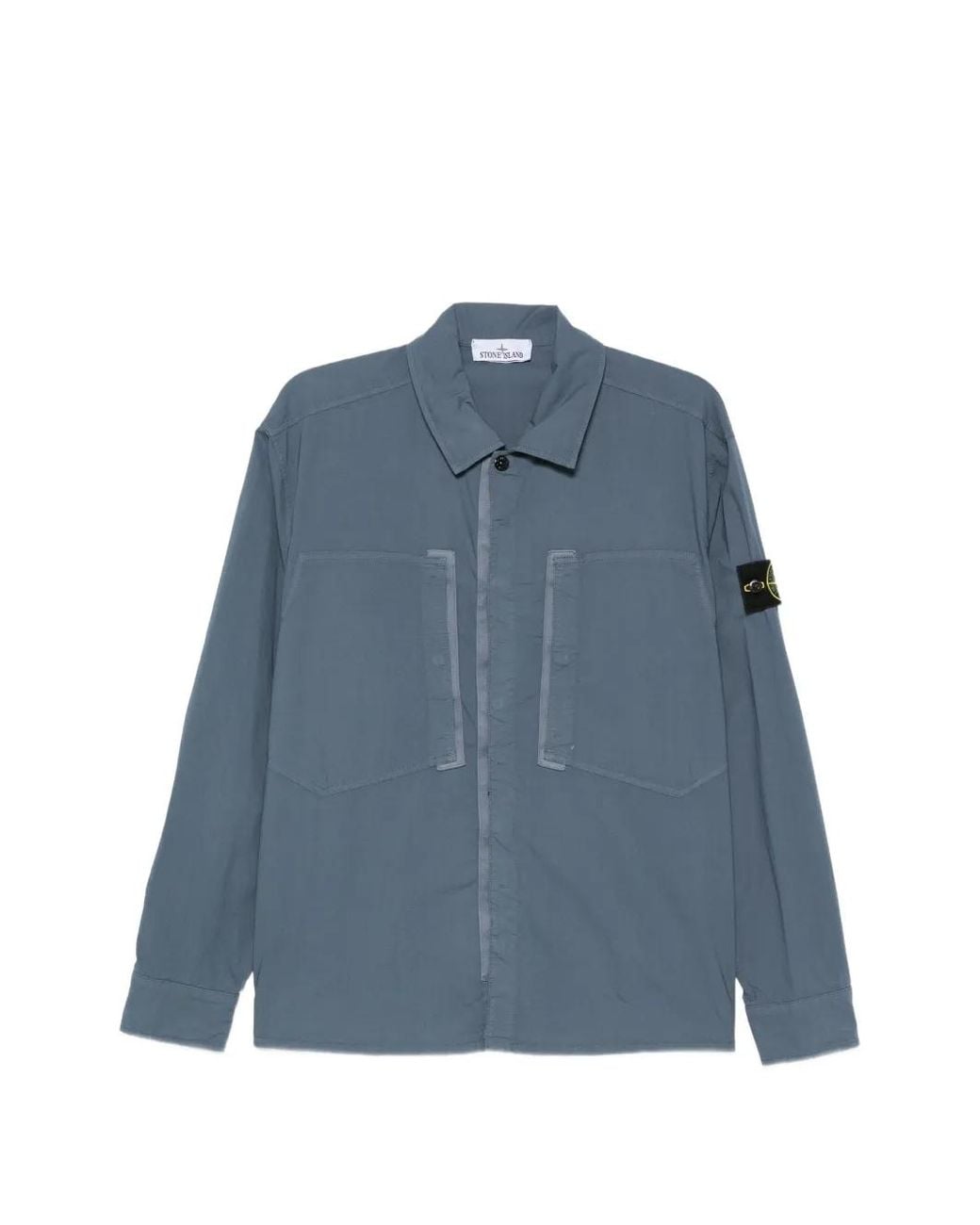 Stone Island Blue Logo-Patch Zip-Up Overshirt for men