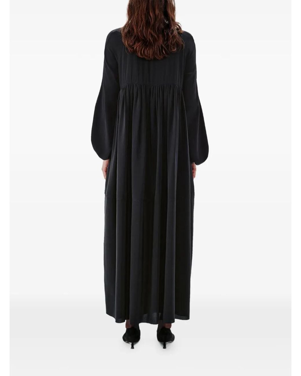Another Tomorrow Black Empire-Waist Bishop-Sleeve Maxi Dress