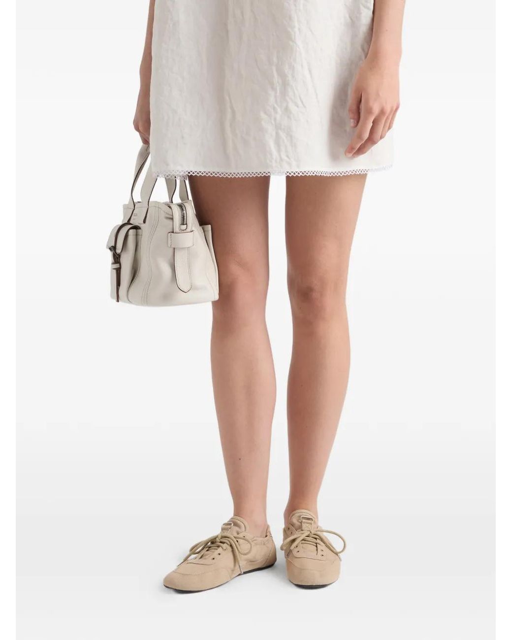 Prada White Embroidered Slubbed Canvas Mini-Dress