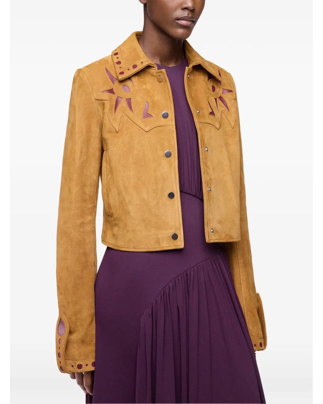 Rabanne Natural Fitted Leather Jacket With Embellishments