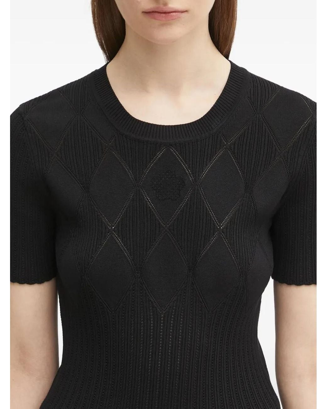 KENZO Black Ribbed-Knit Diamond-Pattern Top