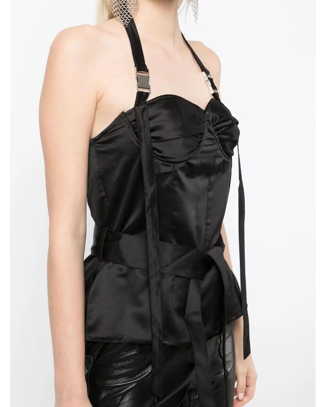 ROKH Black Bustier-Detail Halterneck Top