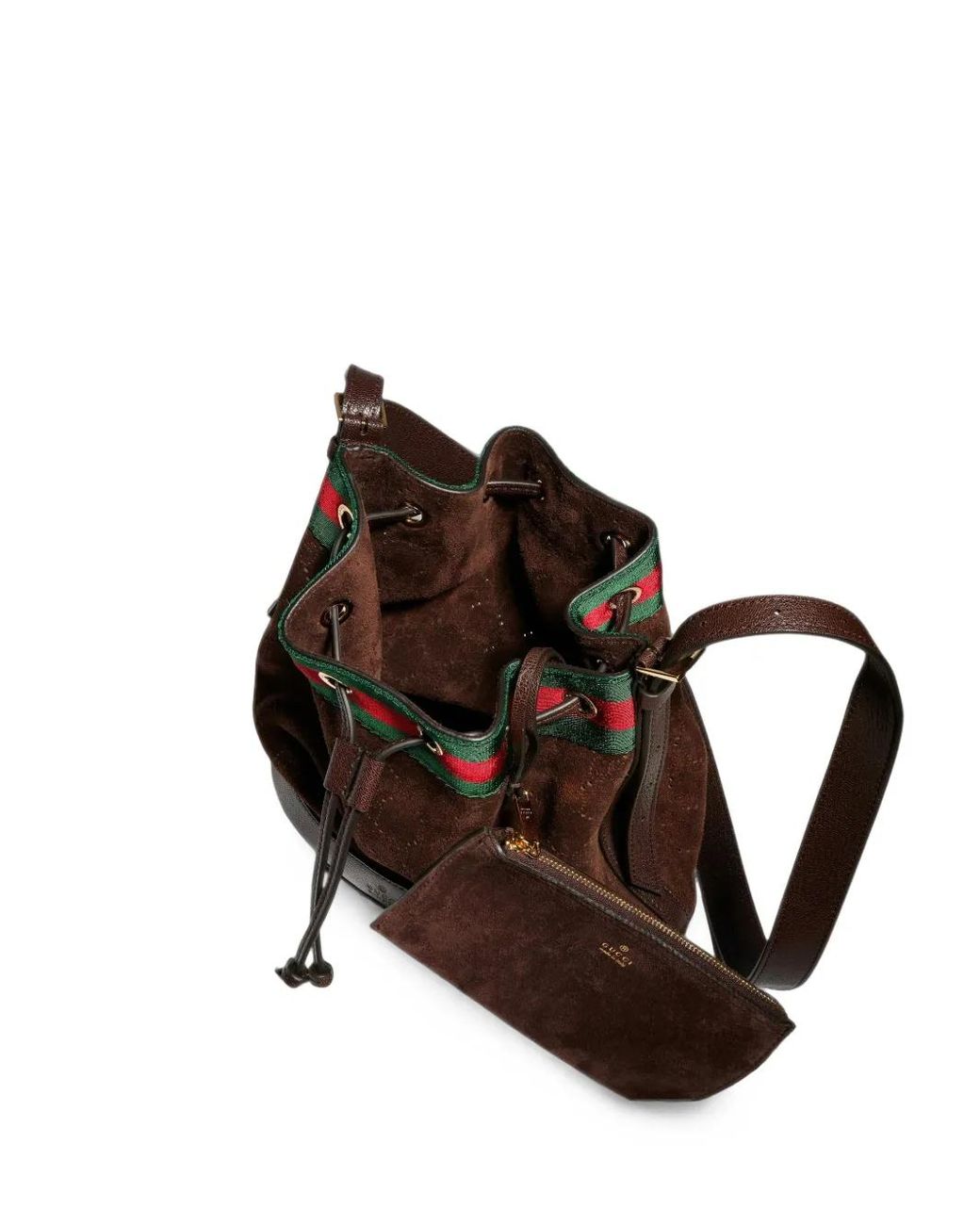 Gucci Brown Small Venice Web-Stripe Bucket Bag