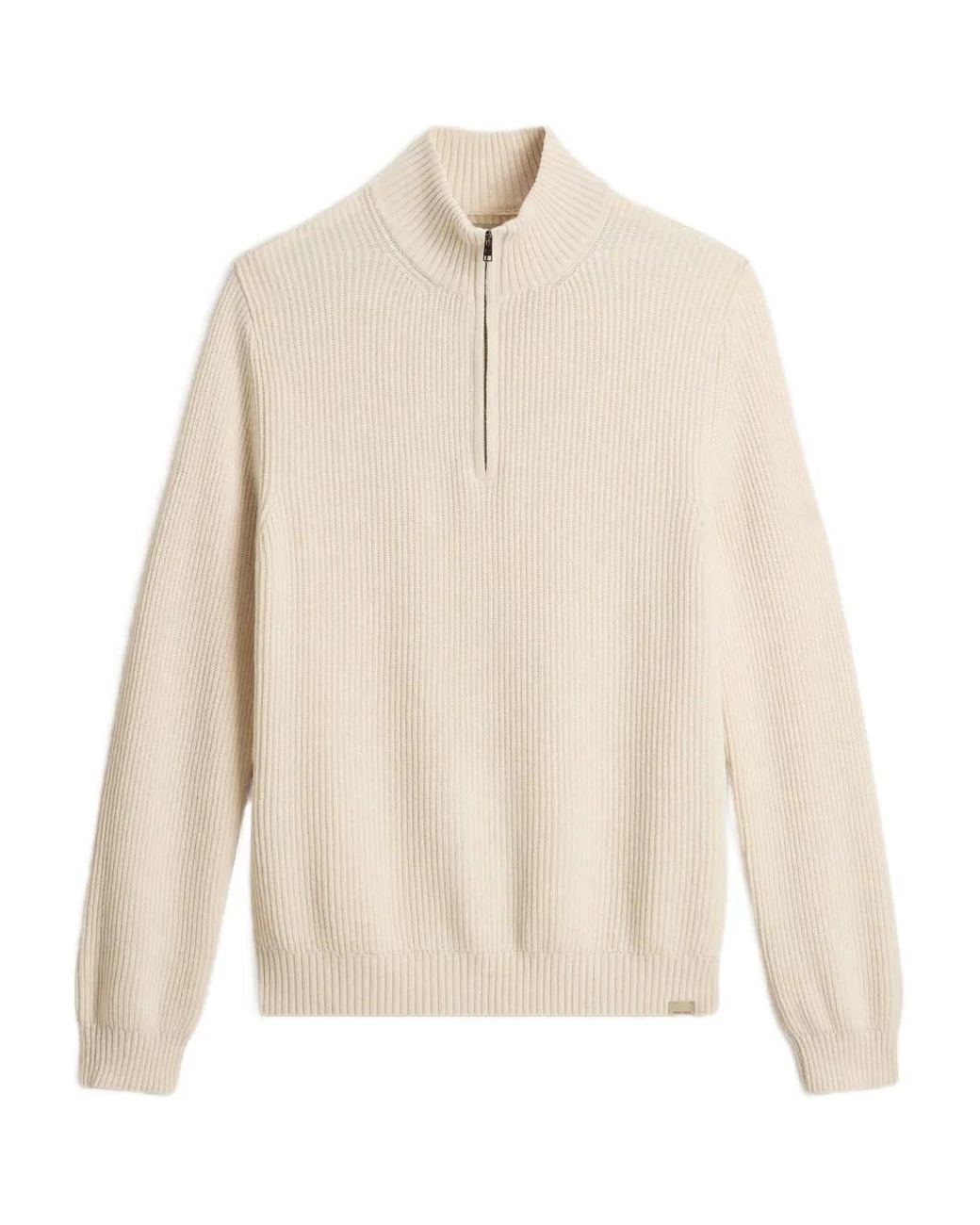 Woolrich White Ribbed Half-Zip Sweater for men