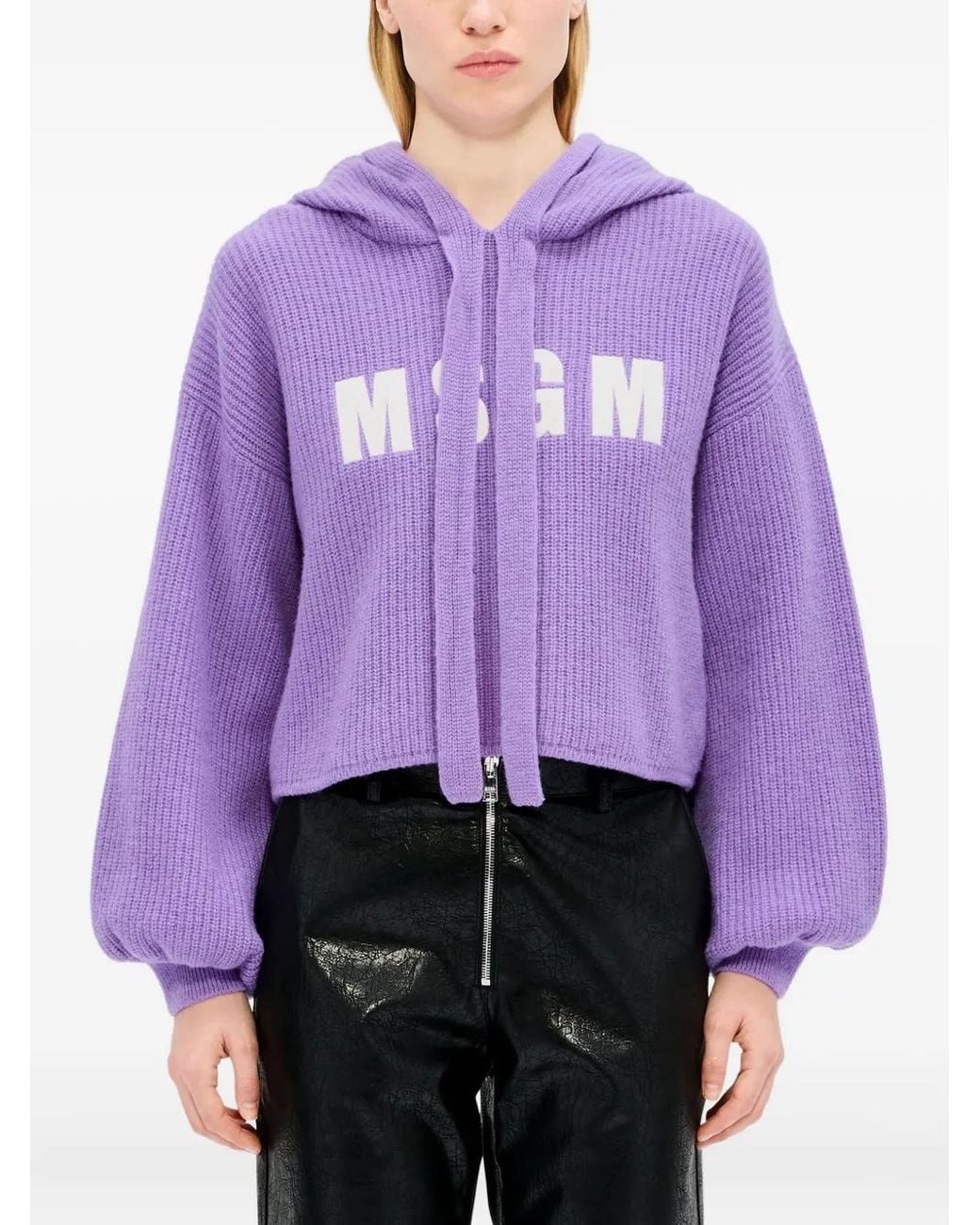 MSGM Purple Balloon-Sleeve Hoodie