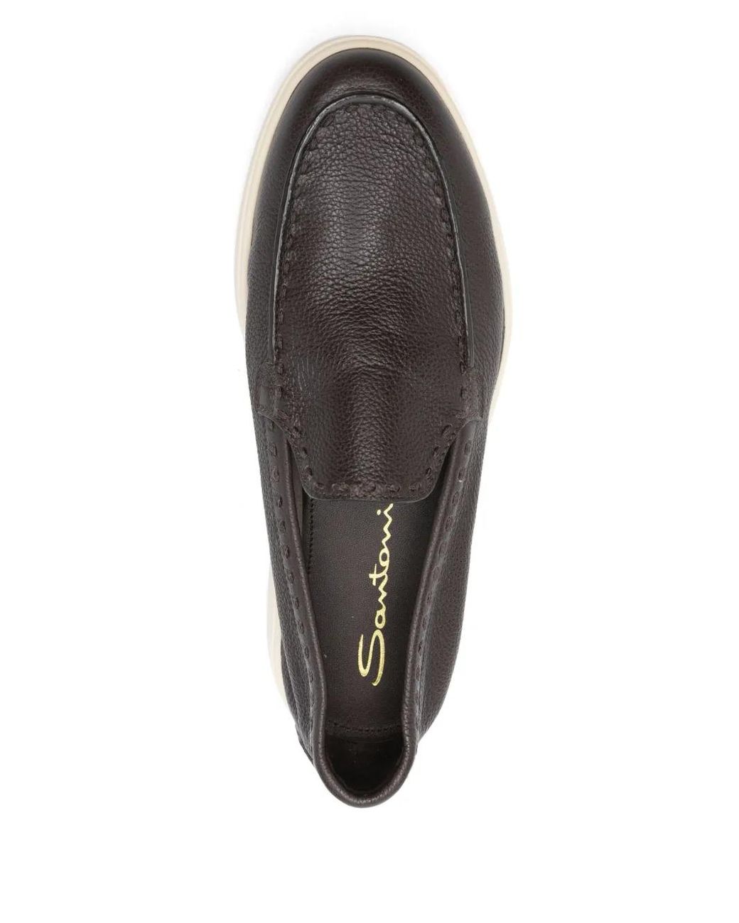 Santoni Gray Leather Loafers