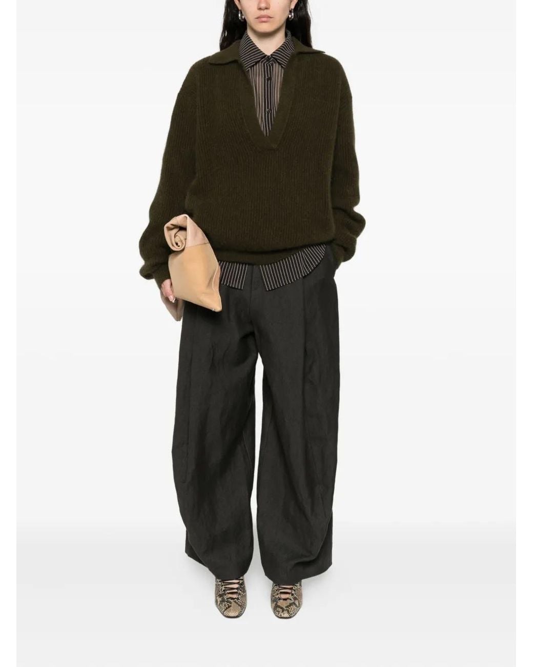 Uma Wang Green V-Neck Sweater