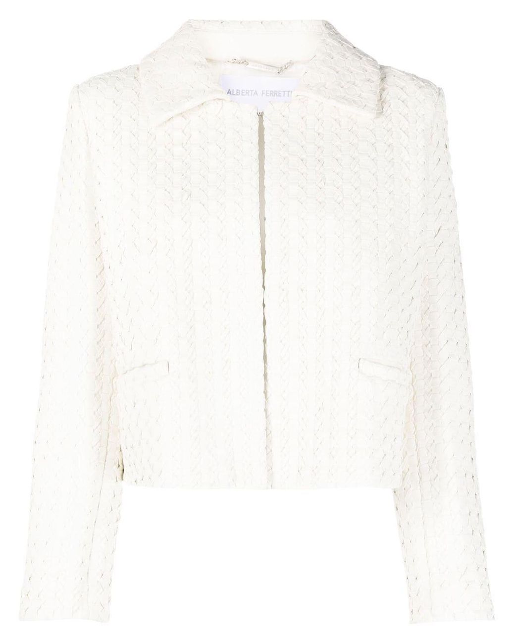 Alberta Ferretti Woven Leather Cropped Jacket in White Lyst
