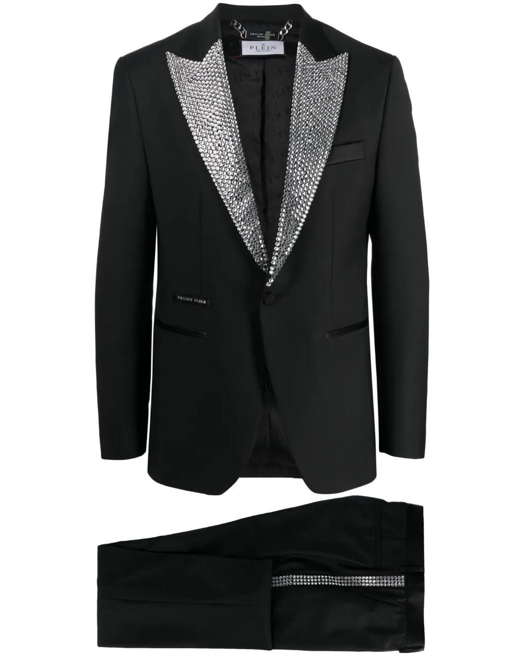 Philipp Plein Black Crystal-Embellished Dinner Suit for men