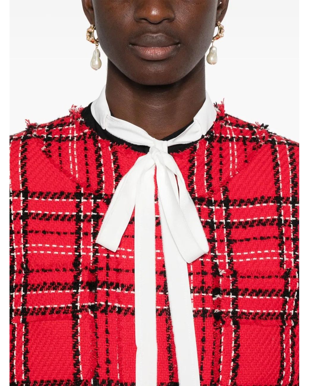 MSGM Red Check Tweed Jacket
