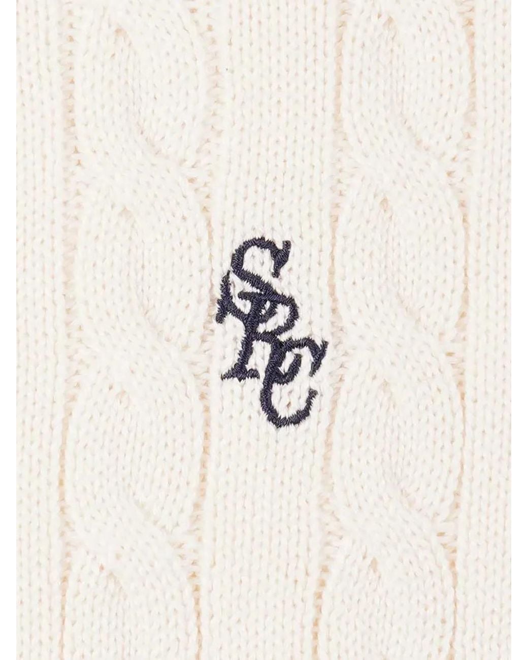 Sporty & Rich White Pull En Maille Torsadée À Logo Src