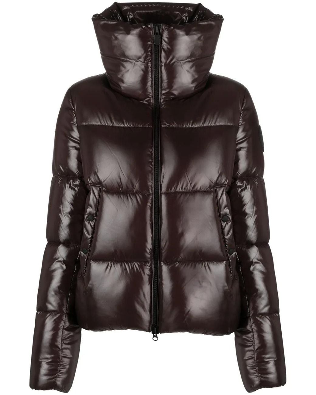 Save The Duck Brown Logo-Patch Padded Puffer Jacket
