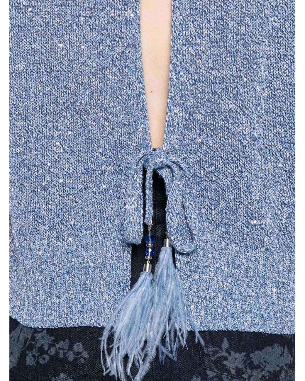 Kangra Blue Sequin-Embellished Sleeveless Top