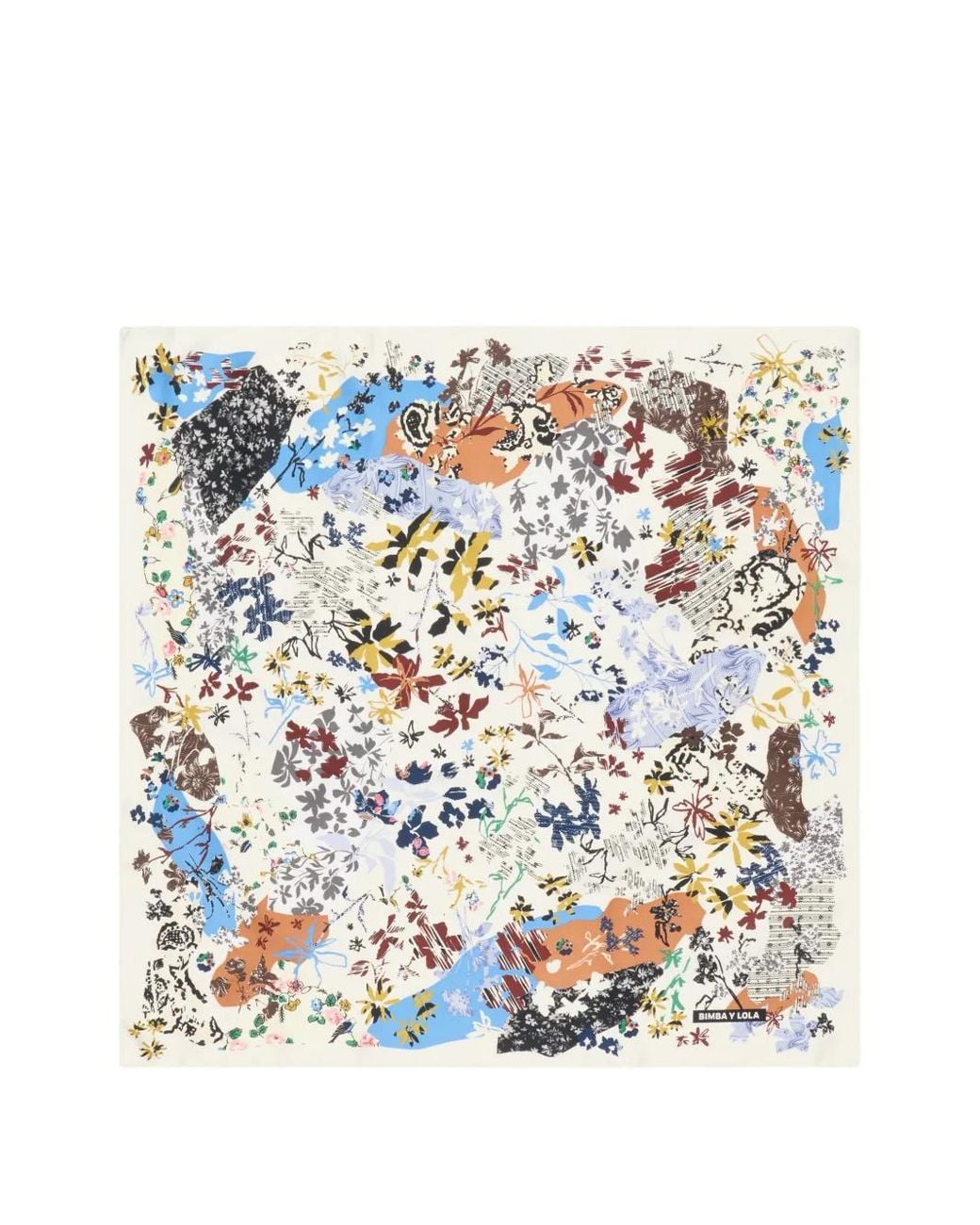 Bimba Y Lola White Ivory Floral Collage Background Scarf