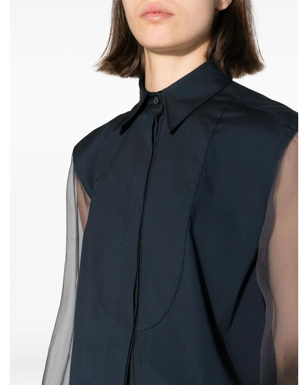Brunello Cucinelli Blue Sheer-Sleeves Shirt