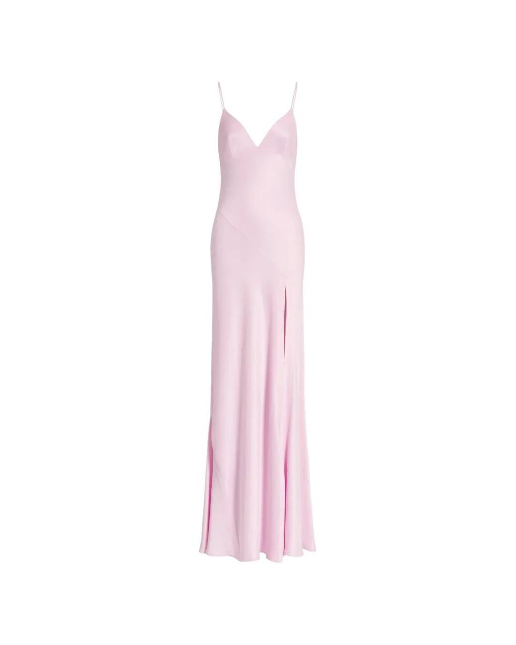 Alberta Ferretti Pink Satin-Finish Side-Slit Maxi Dress