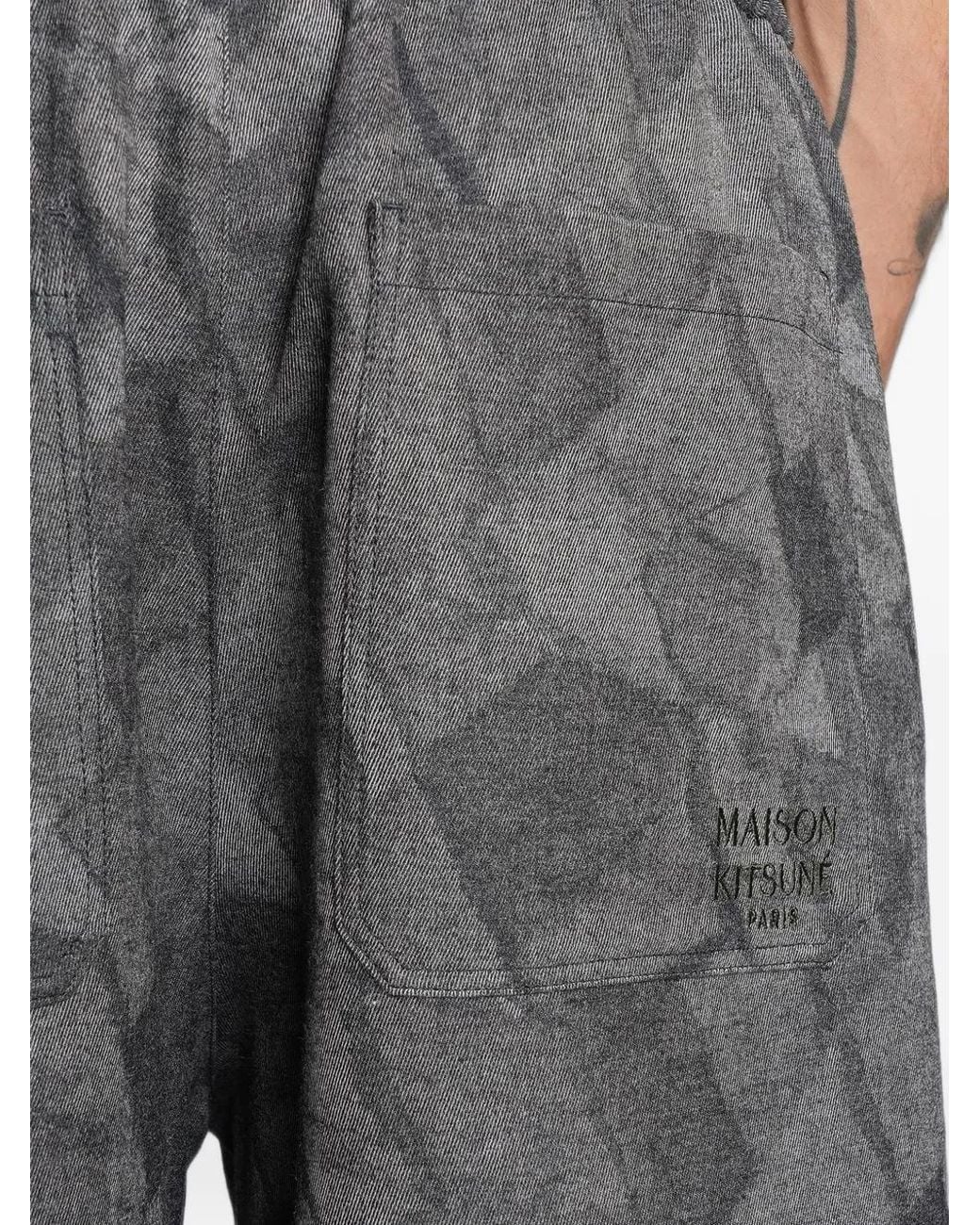 Maison Kitsuné Gray Abstract-Print Cargo Pants for men
