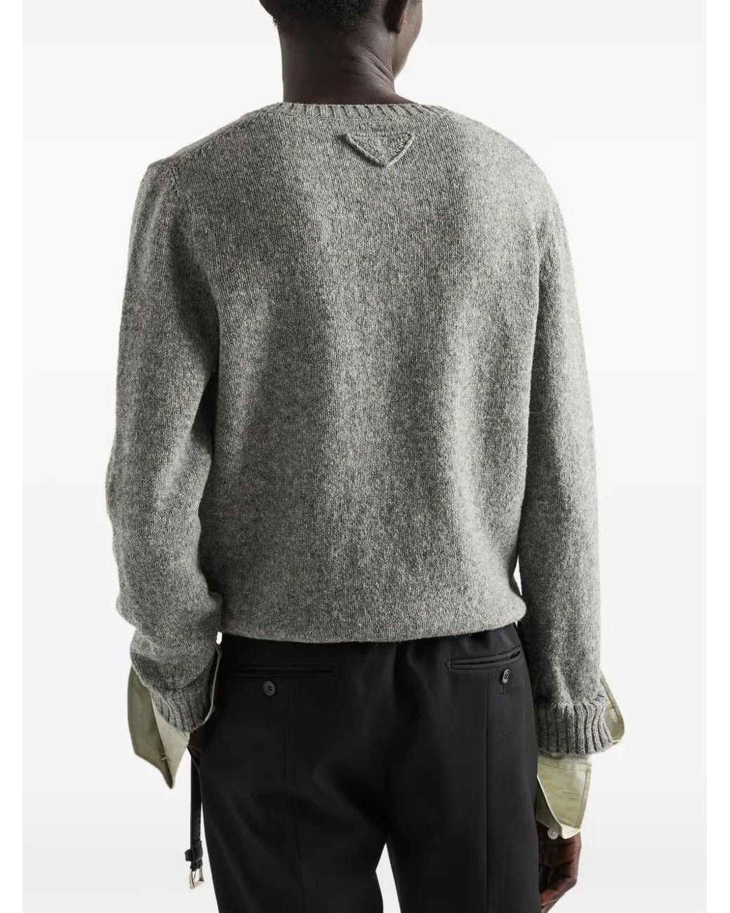 Prada Gray Shetland Wool Scoop-Neck Sweater for men