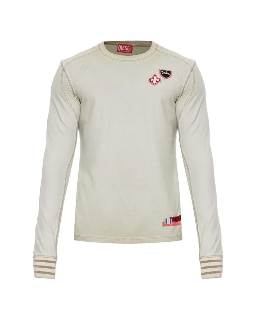 DIESEL White Patch-Detail Long-Sleeve T-Shirt for men