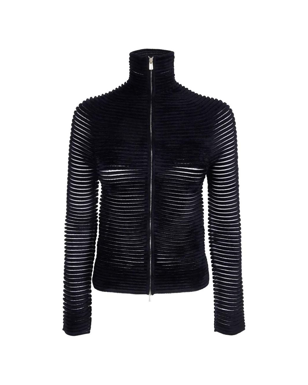 Giorgio Armani Blue Ottoman Ribbed-Knit Zip-Up Cardigan