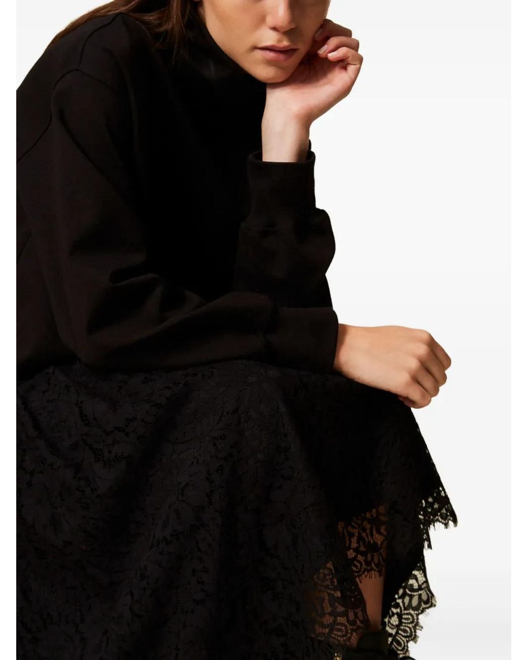 Twinset Black Fleece Midi Dress