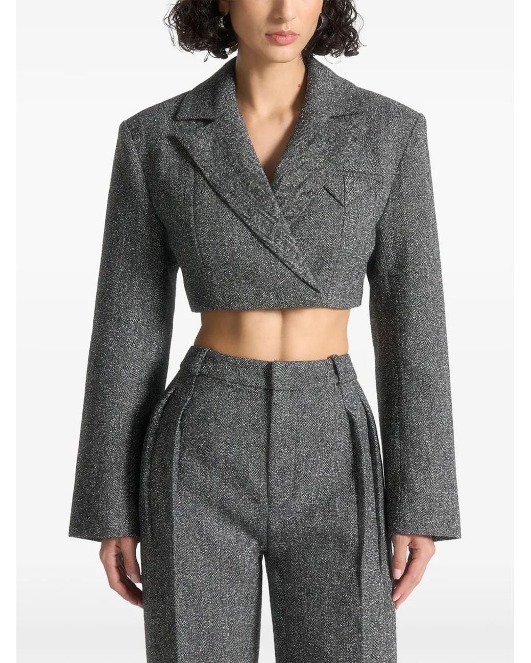 Manière De Voir Gray Wide-Shoulder Tailored Crop Blazer
