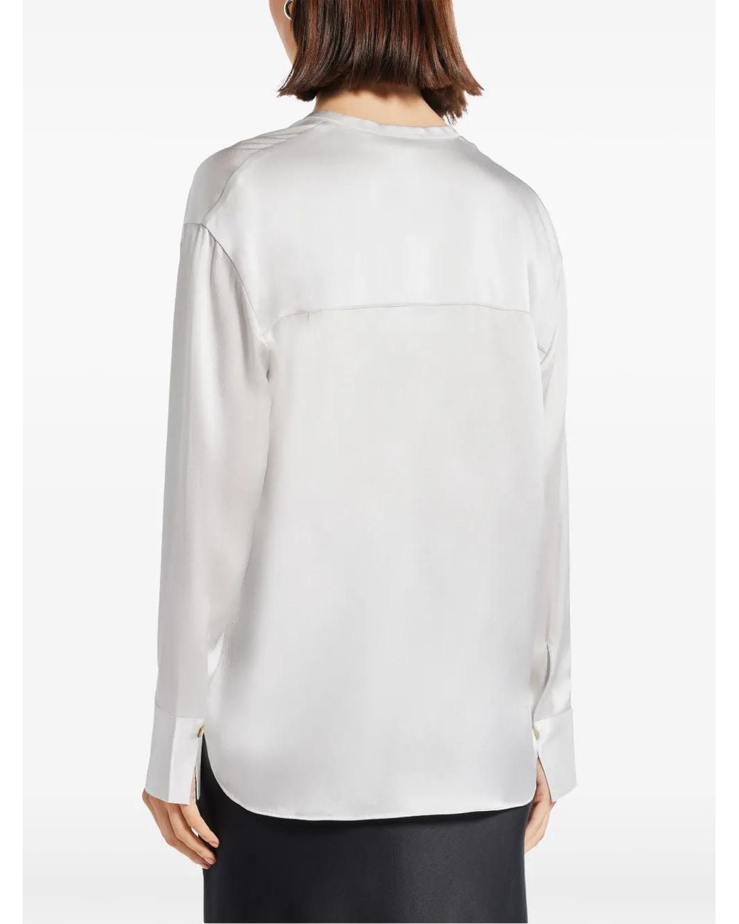 Vince White Band-Collar Silk Blouse