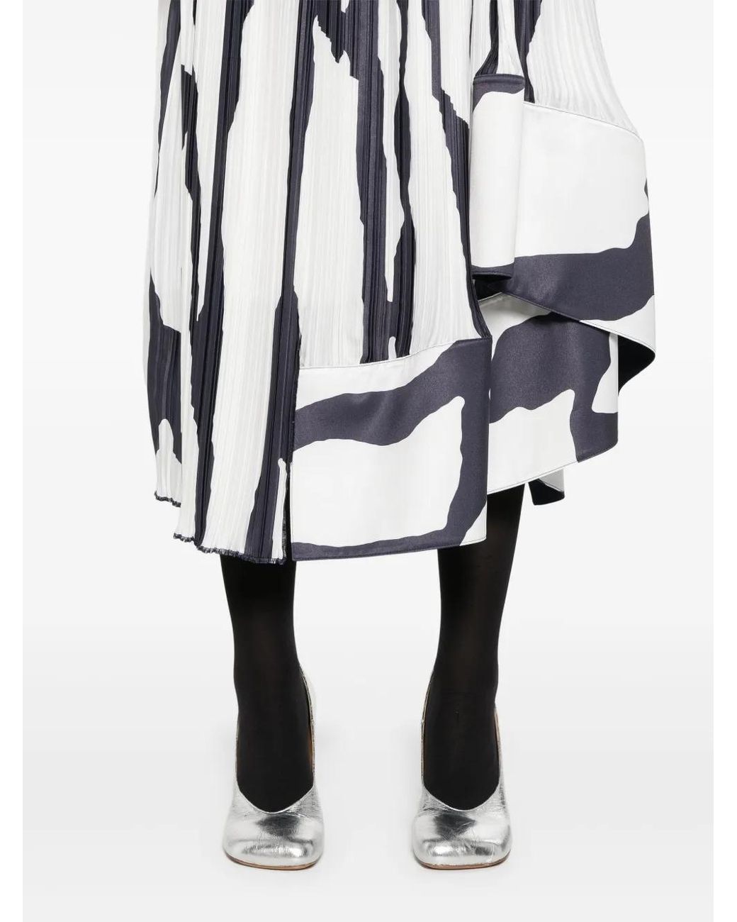 Lanvin White Zebra-Print Pleated Midi Skirt