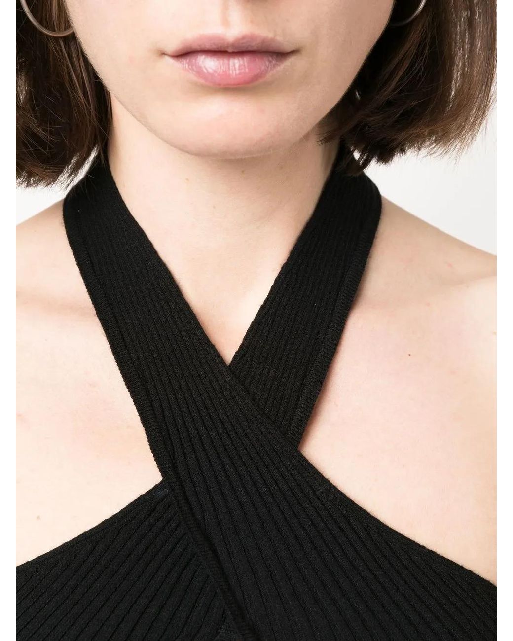 MSGM Black Ribbed-Knit Crop Top