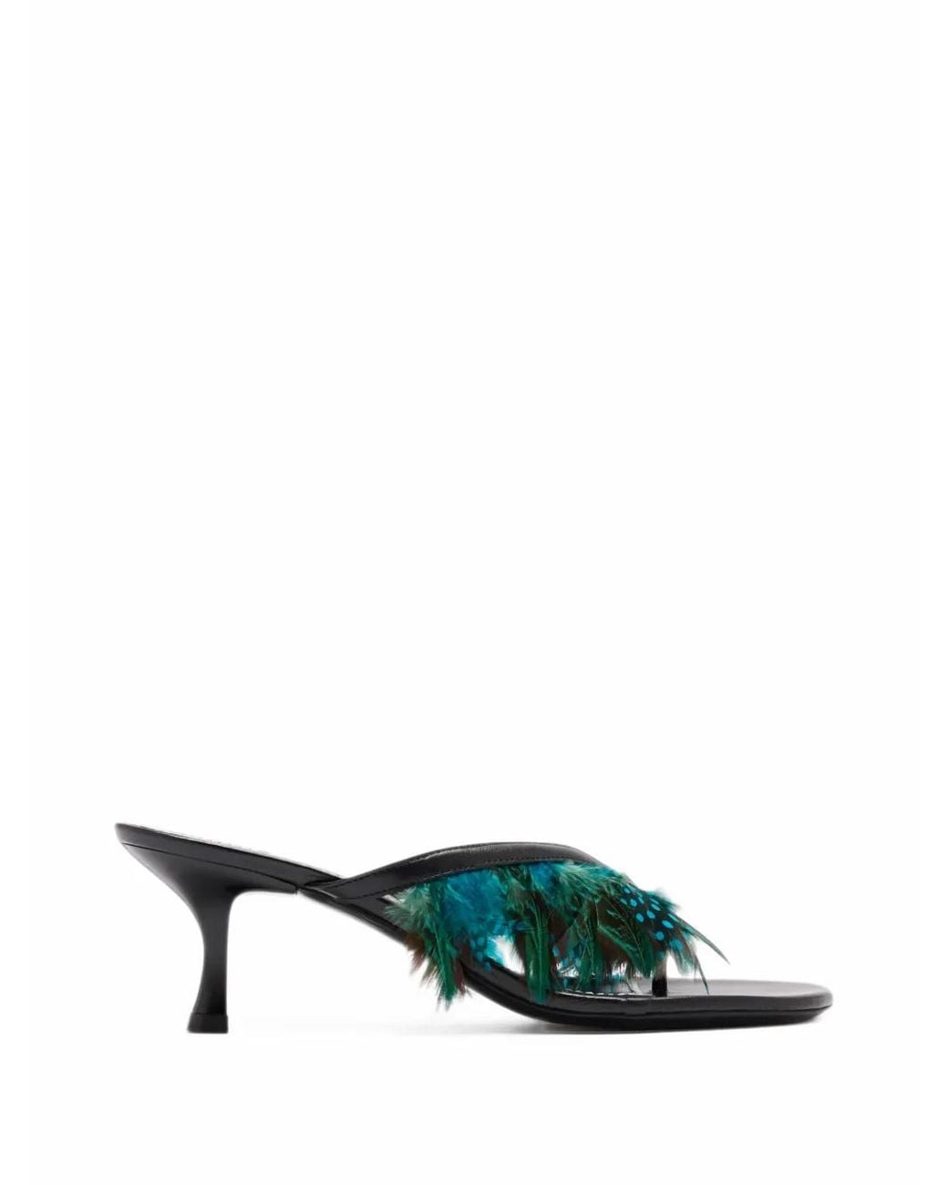 Staud Green Freja Feather-Trim Sandals