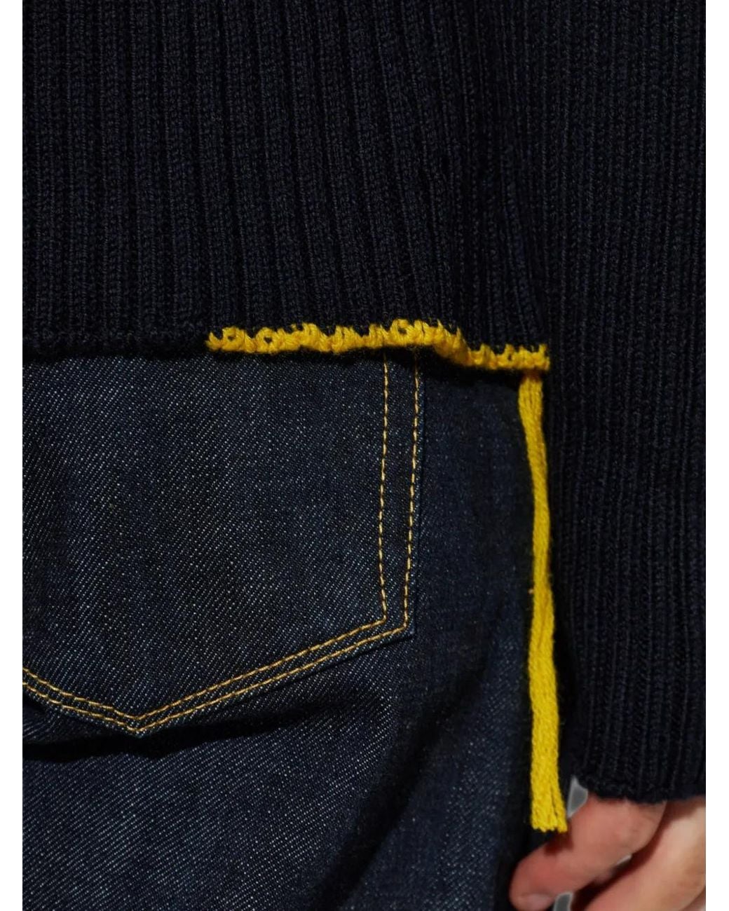Fendi Blue Ribbed-Knit Shoulder-Patch Sweater for men
