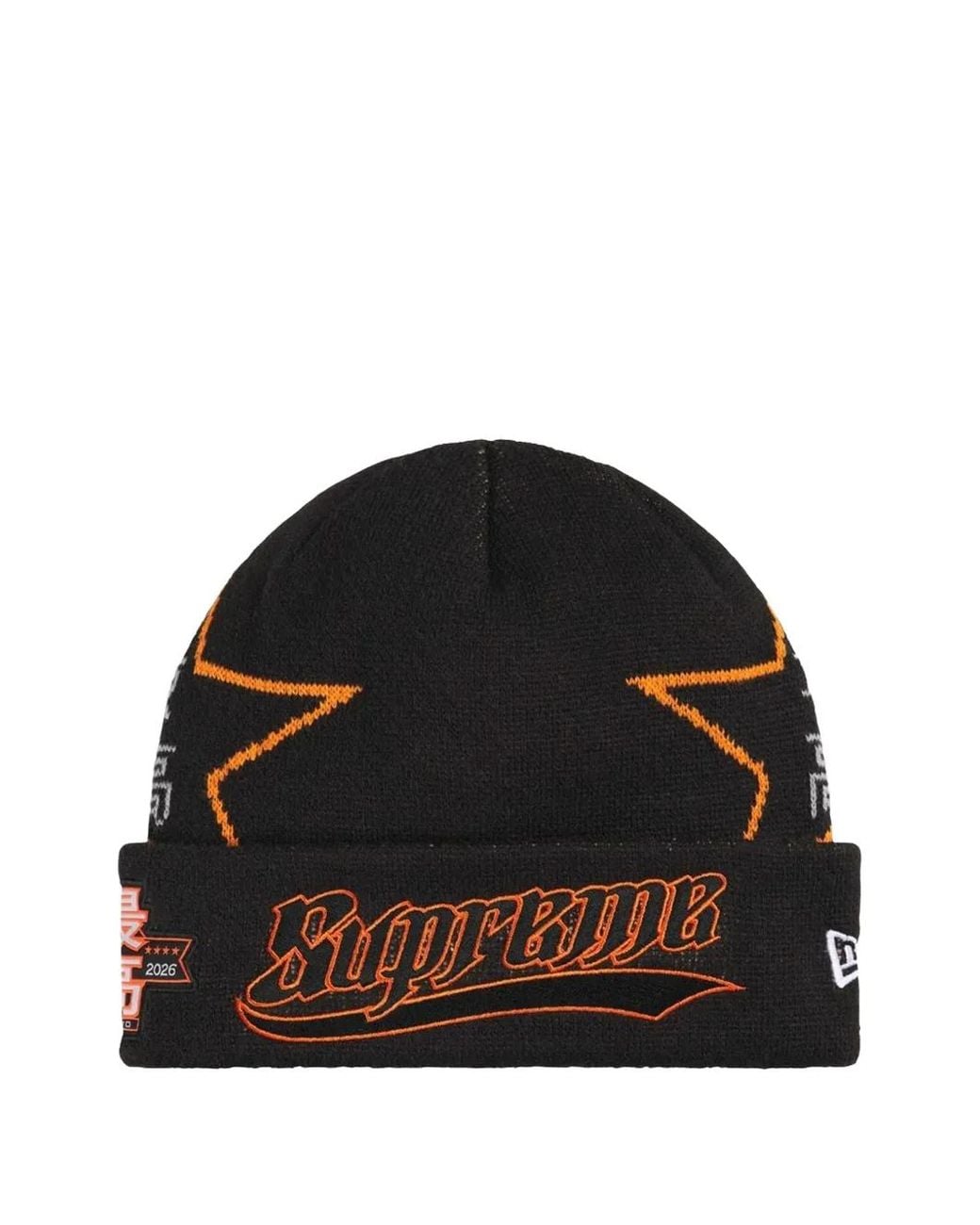 Supreme Black X New Era Stars Beanie Hat for men