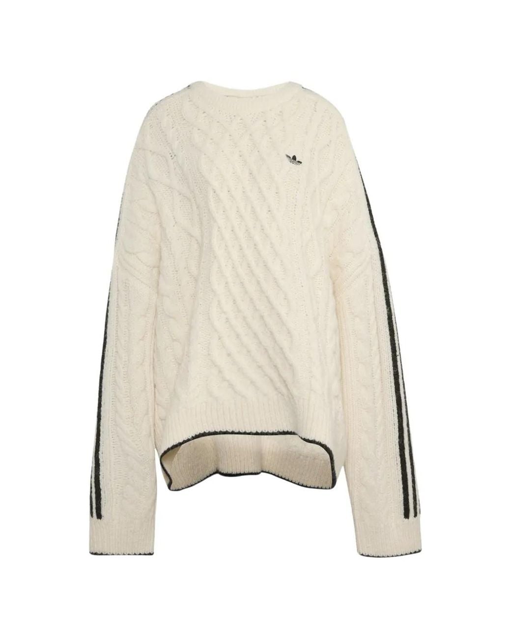 Adidas White Cable-Knit Side-Stripe Sweater for men