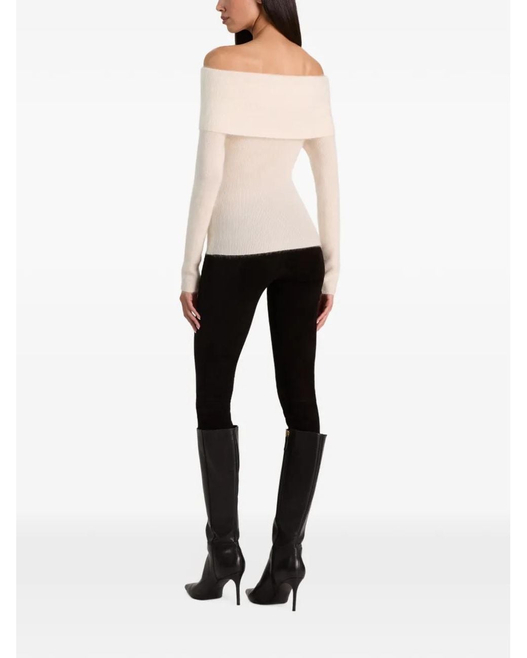 Alice + Olivia White Dolan Foldover-Top Sweater