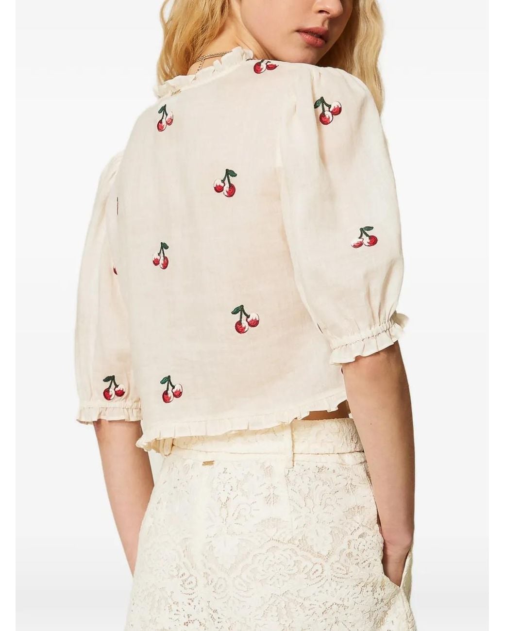 Twinset Natural Lace Shorts With Belt
