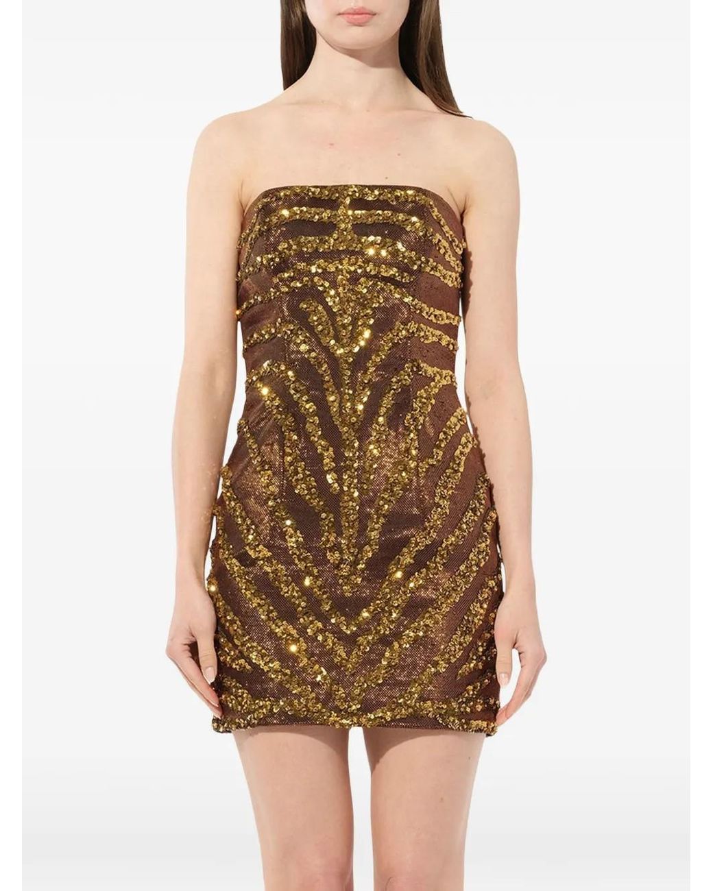Balmain Brown Sequin-Embellished Strapless Dress